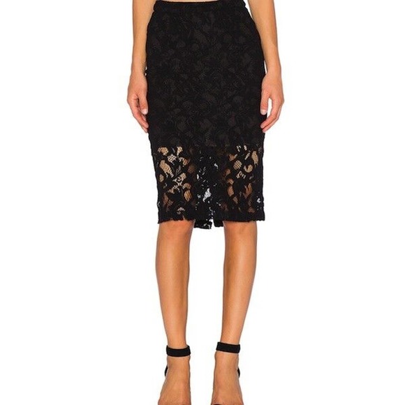Parker Mid-Rise Lace Overlay Pencil Skirt - Black - Picture 2 of 9